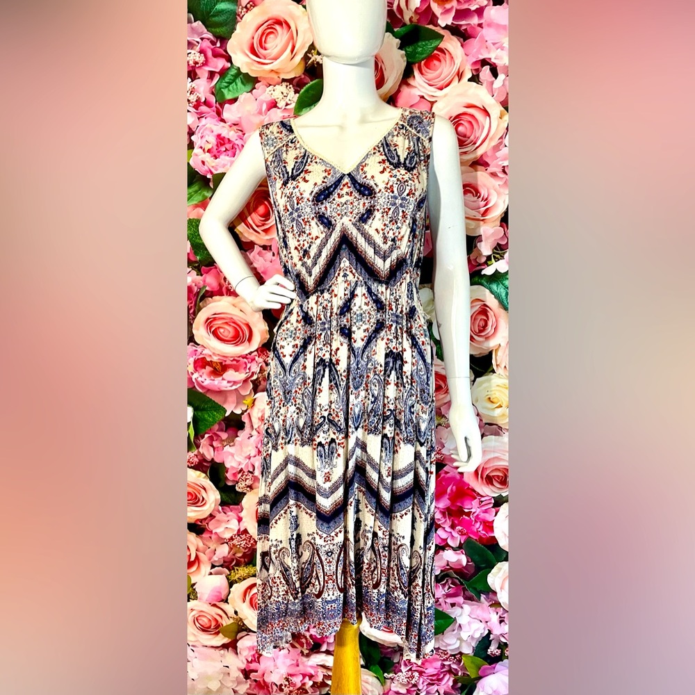 Artesia Size Large L Sleeveless Paisley V-Neck Summer Casual Party Dress Boho